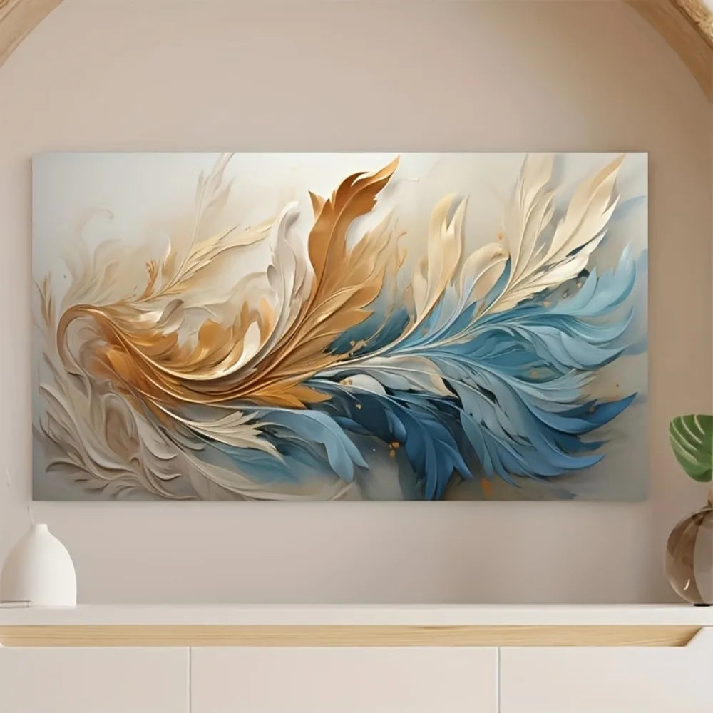 Hign Concerned Gold Feather Abstract Canvas Art Decor