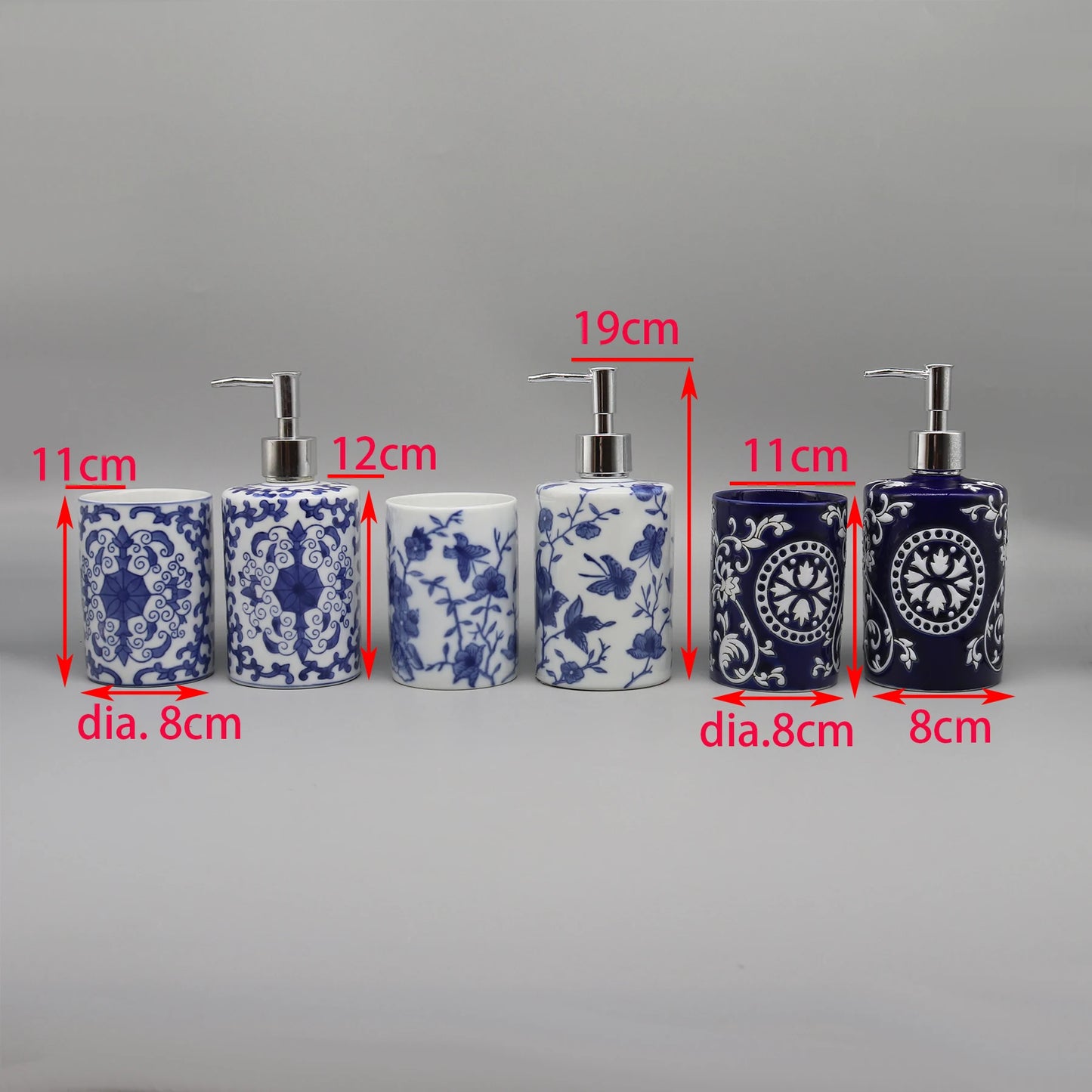 Liquid Soap Dispenser, Blue & White Ceramic, Bathroom Accessory