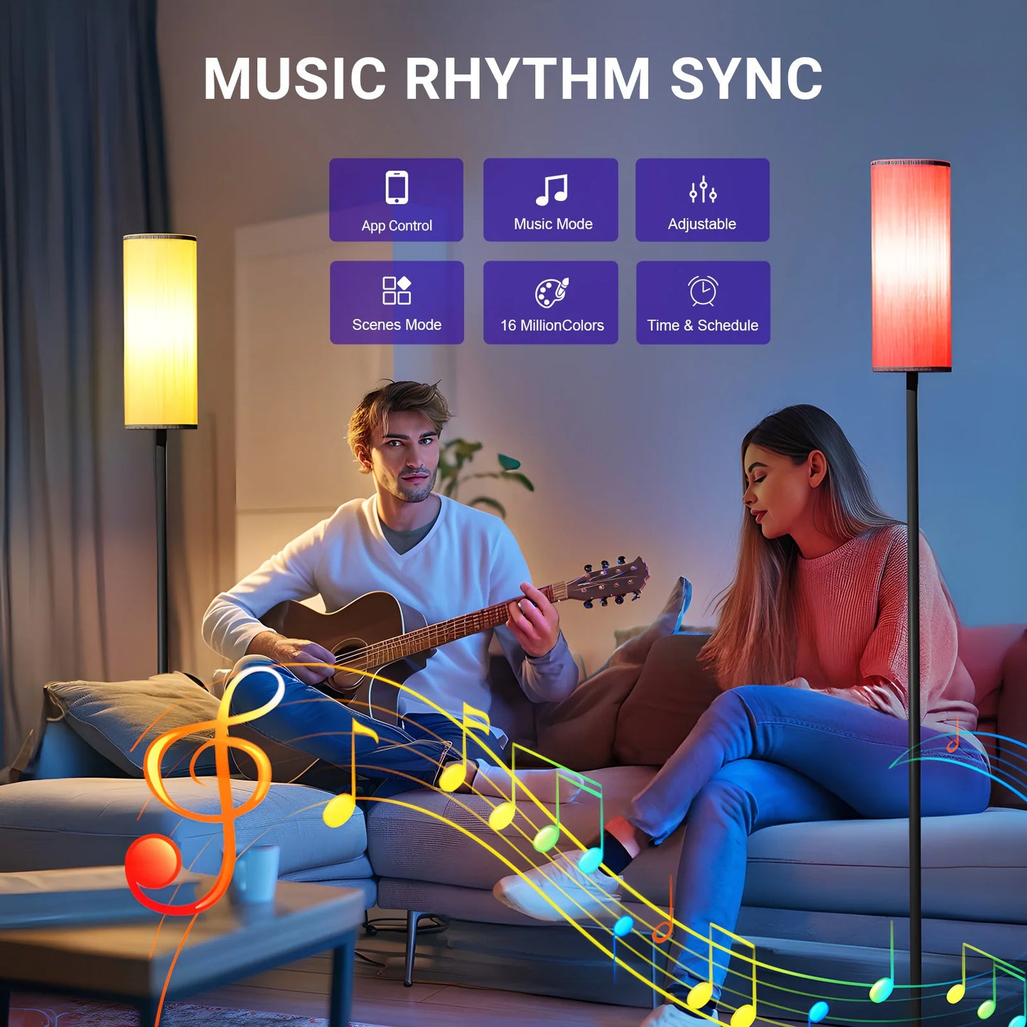 1PC 63 - inch Modern RGB Floor Lamp with Voice Control: Dimmable, Ideal for Bedroom/Party, Adjustable Warm Light