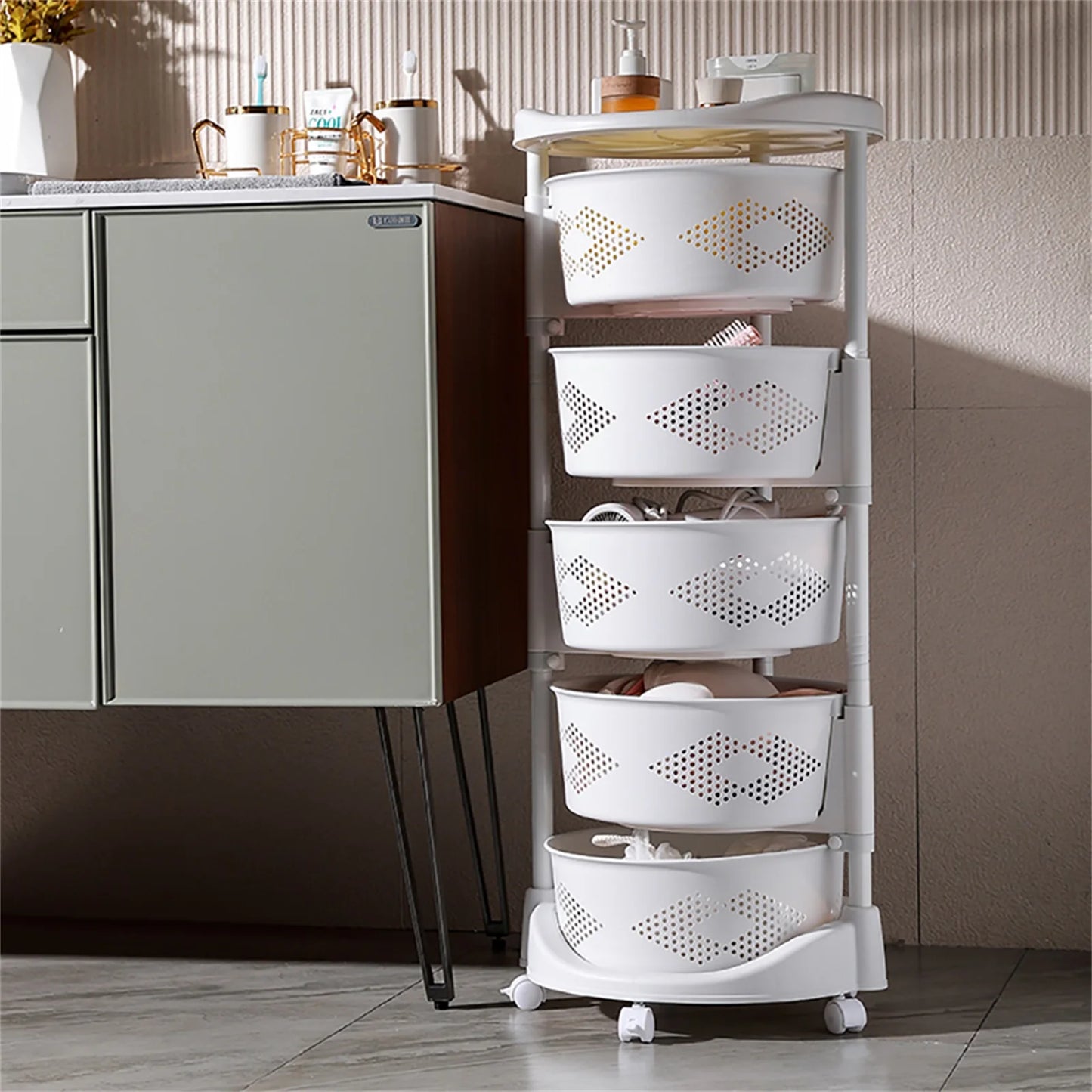 Hign-concerned Rotating 5 Tier Storage Shelf Kitchen Bath