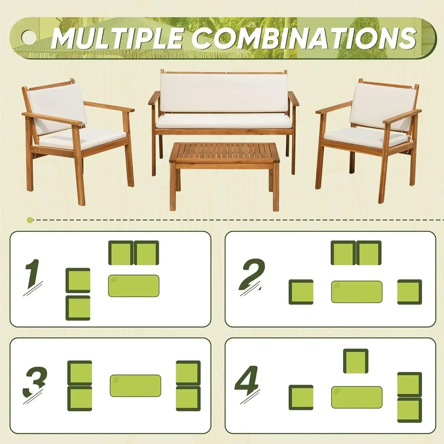 XMSJH Outdoor Acacia Wood Patio Conversation Set For Deck