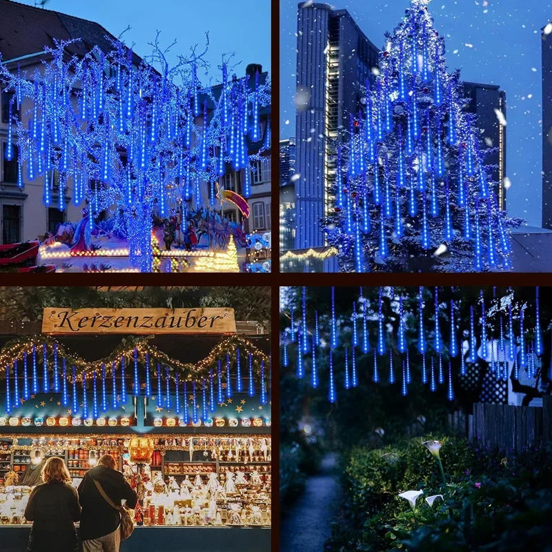 RMNRTN Solar Meteor Shower String Lights Outdoor Garden