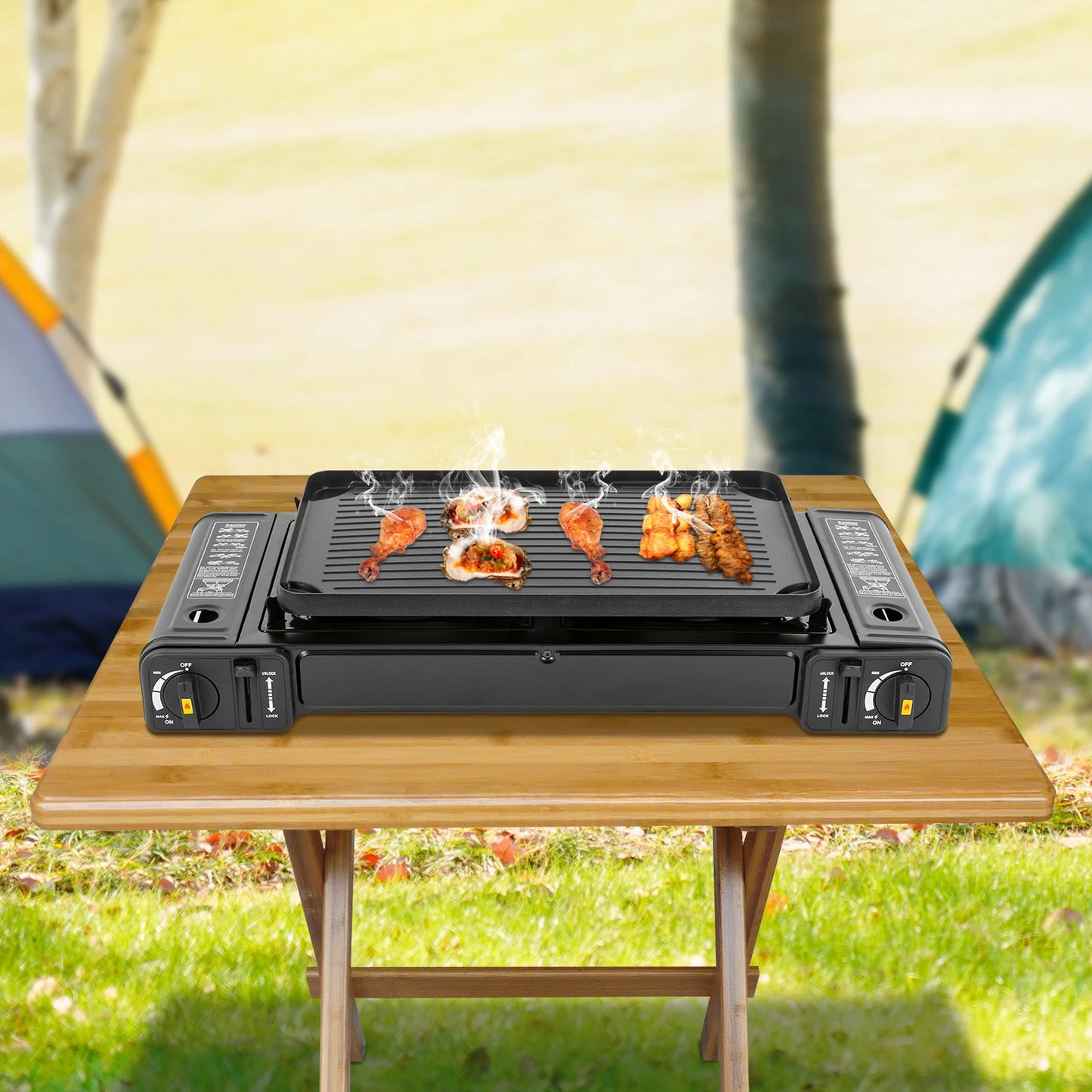 2 Burners Camping Stove Portable Outdoor Burner for Camping Traveling Hiking Picnicking