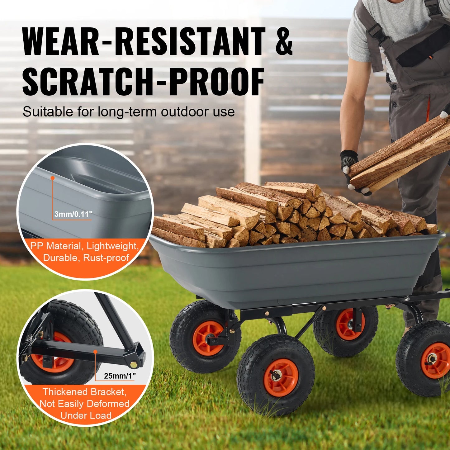 SucceBuy Dump Cart Garden Wagon With Easy Dumping Handle