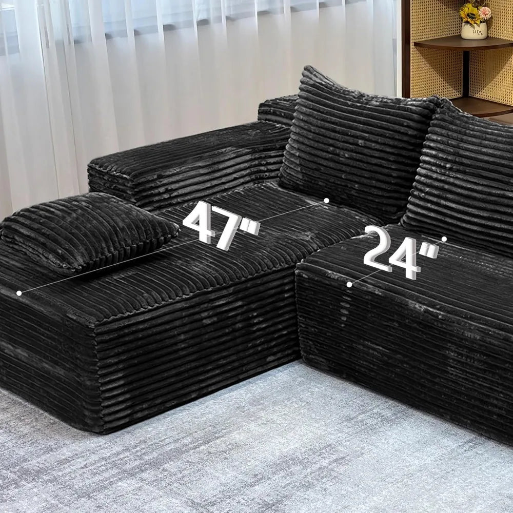 104 Inch Modern Modular L Shape Sofa Couch with Chaise Black Faux Rabbit Fur Cloud Sectional Couch