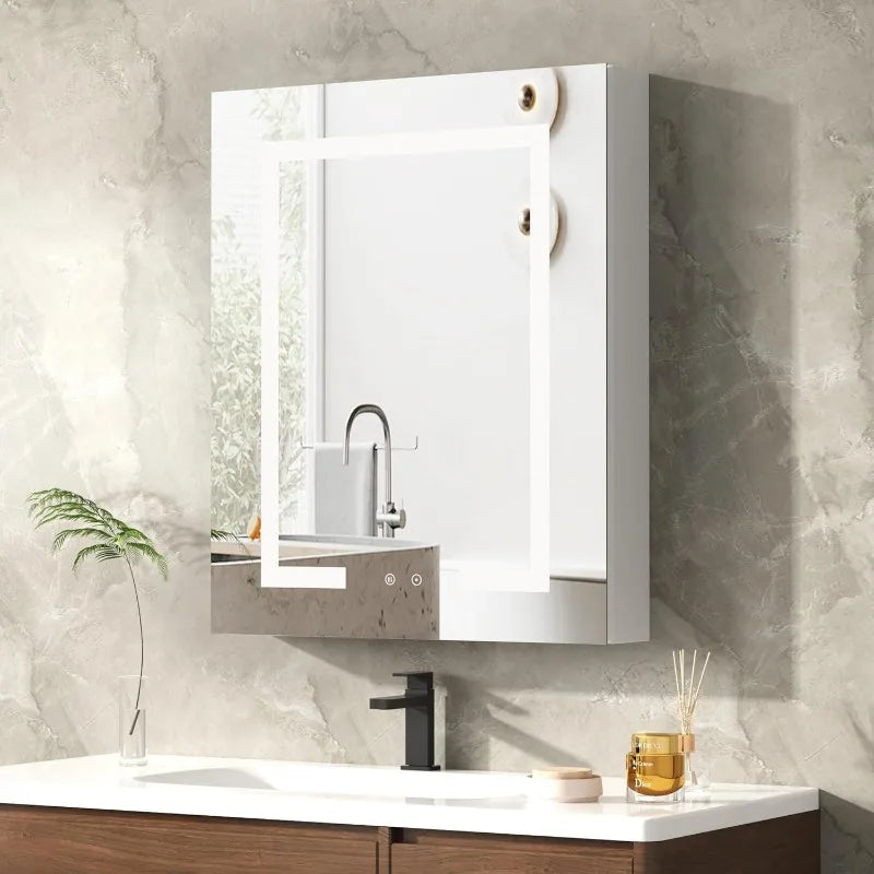 Medicine Cabinet with LED Mirror for Bathroom, 24''x30'' Aluminum, Wall Mounted Led Medicine Cabinet (24'' x 30 '' Single Door)