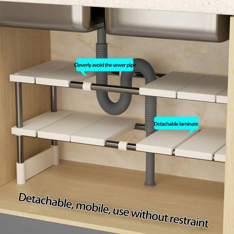 Orio Retractable Under Sink Shelf 2 Layer Kitchen Storage