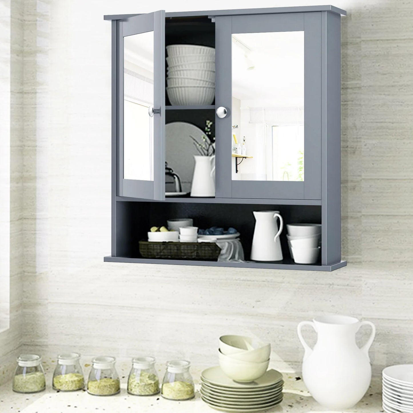 HOMASIS Wall Mount Mirror Cabinet Organizer Bathroom