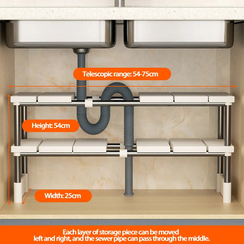 Orio Retractable Under Sink Shelf 2 Layer Kitchen Storage