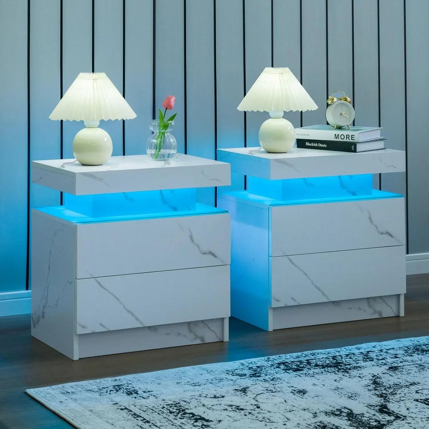 Nightstand Set of 2 LED Nightstand with 2 Drawers,Night Stand Set 2 with LED Light,Bedside Table with Drawers for Bedroom