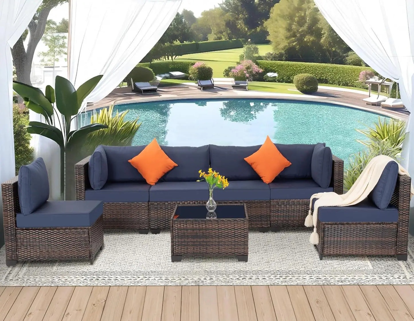 "7-Piece Outdoor Patio Furniture Set, Wicker Sectional Sofa with Rattan Modular Design – Comfortable Cushioned Conversation Set