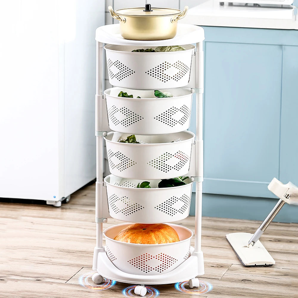 Hign-concerned Rotating 5 Tier Storage Shelf Kitchen Bath