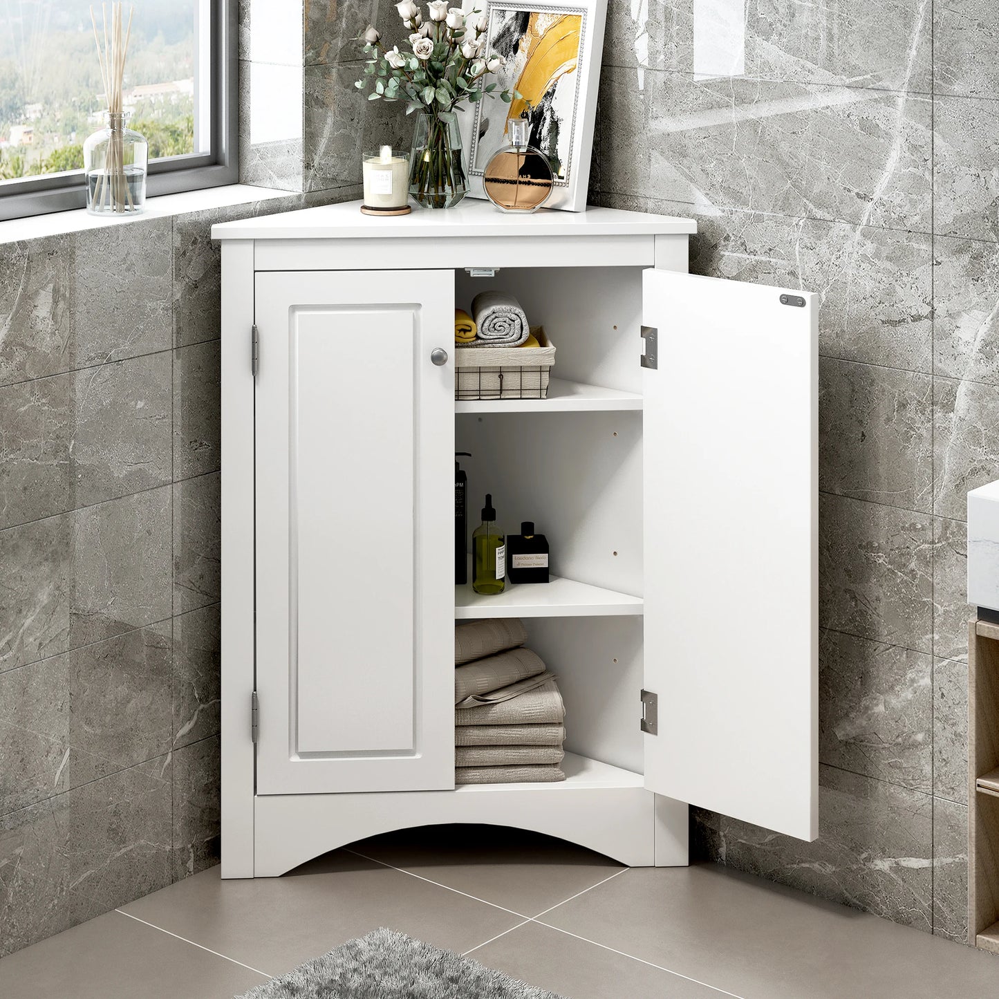 Hign-Concerned Triangle Corner Cabinet For Bathroom Storage
