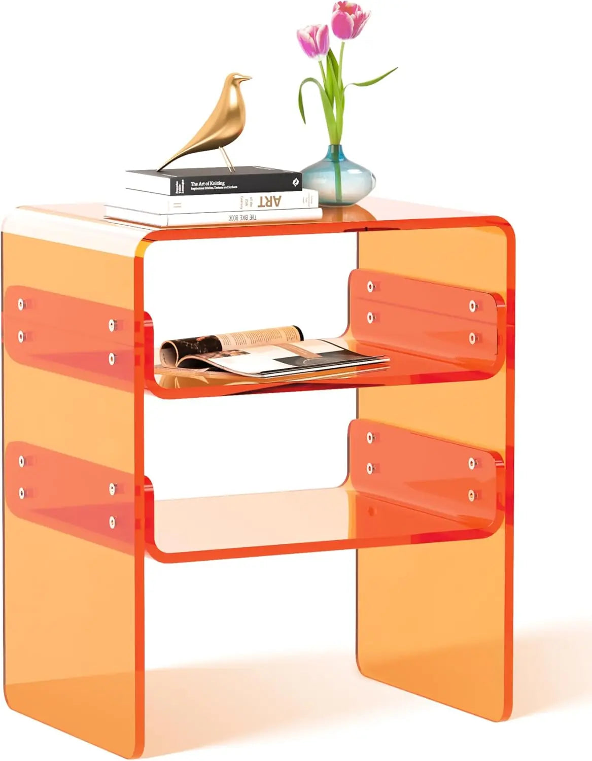 Acrylic Record Player Table with Storage Shelf \u2013 Sleek Bedside Storage with Durable Design, Perfect for Bedrooms, Living Ro