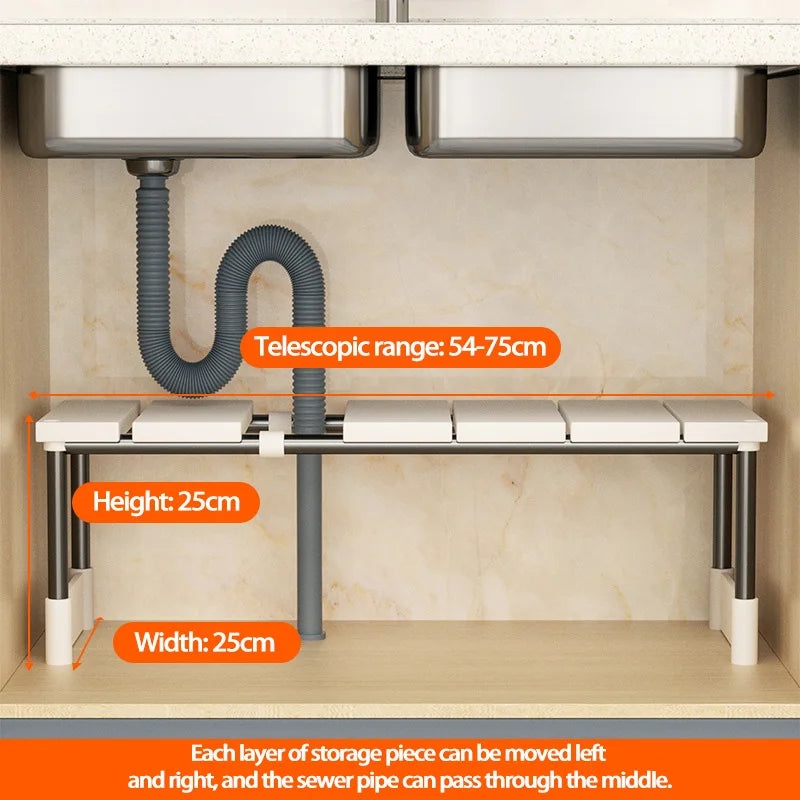 Orio Retractable Under Sink Shelf 2 Layer Kitchen Storage