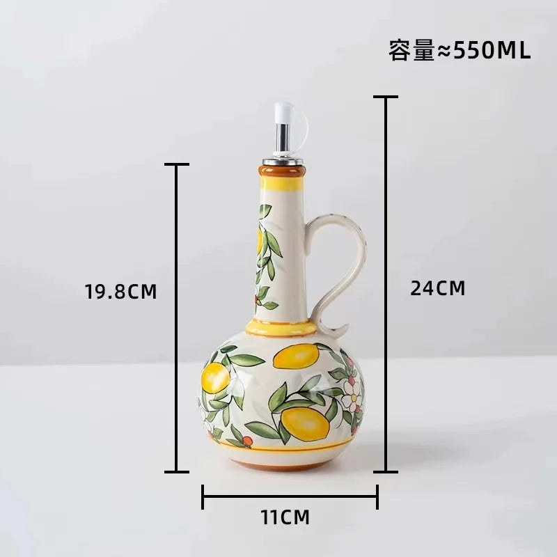 Flangeaks Hand Painted Ceramic Olive Oil Bottle Pot