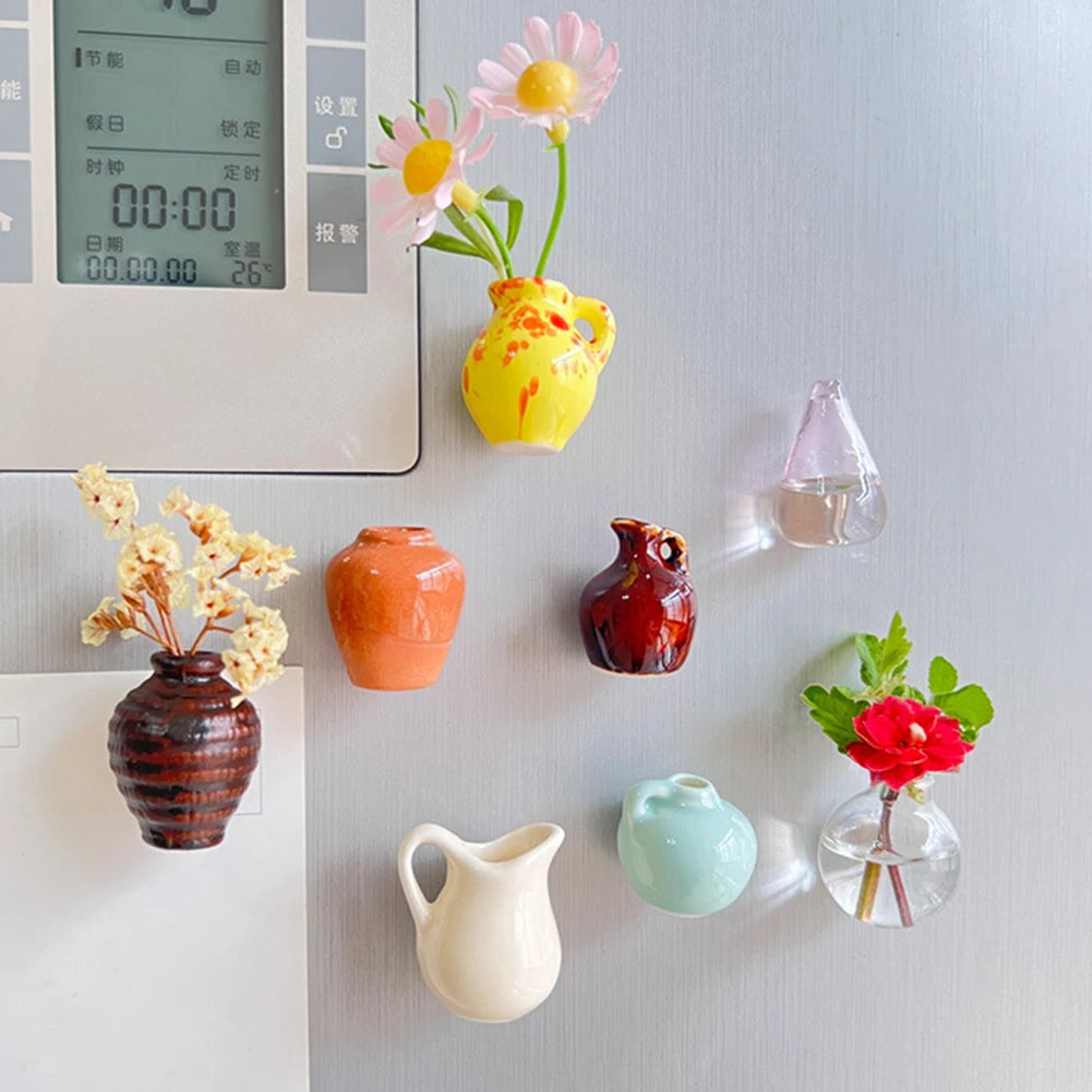 Shunmaii Mini Ceramic Vase Fridge Magnets Plant Decor