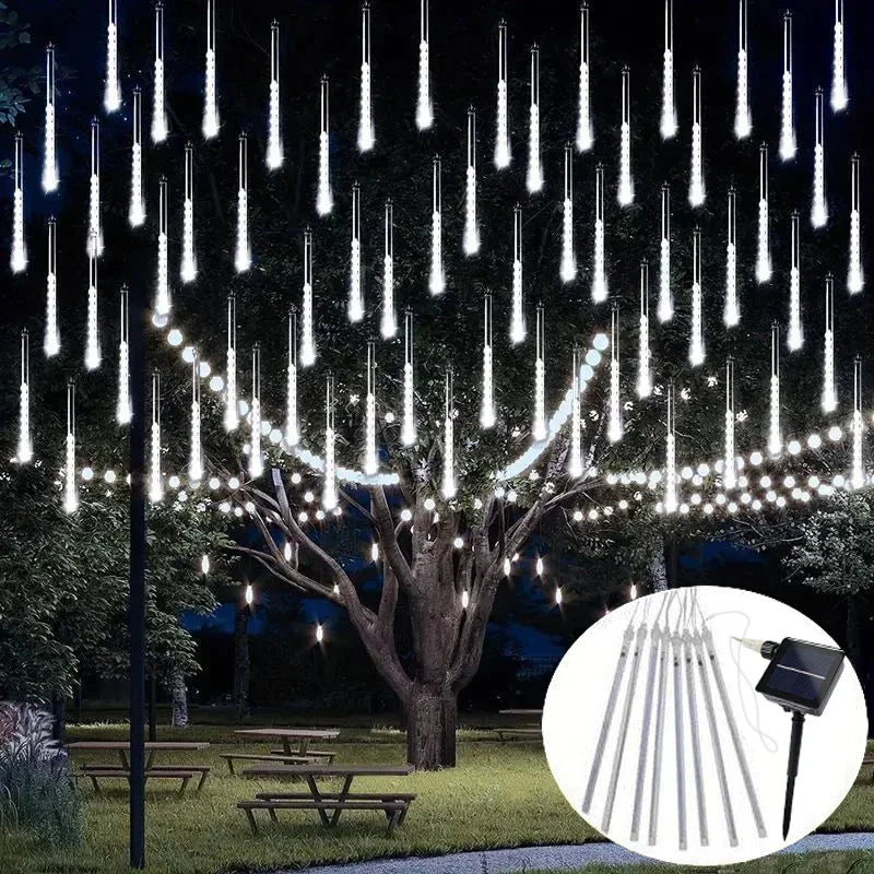 RMNRTN Solar Meteor Shower String Lights Outdoor Garden
