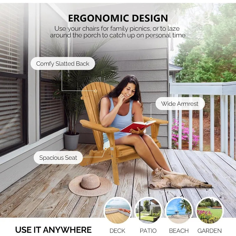 Hign-Concerned Wooden Folding Adirondack Chairs Set of 2
