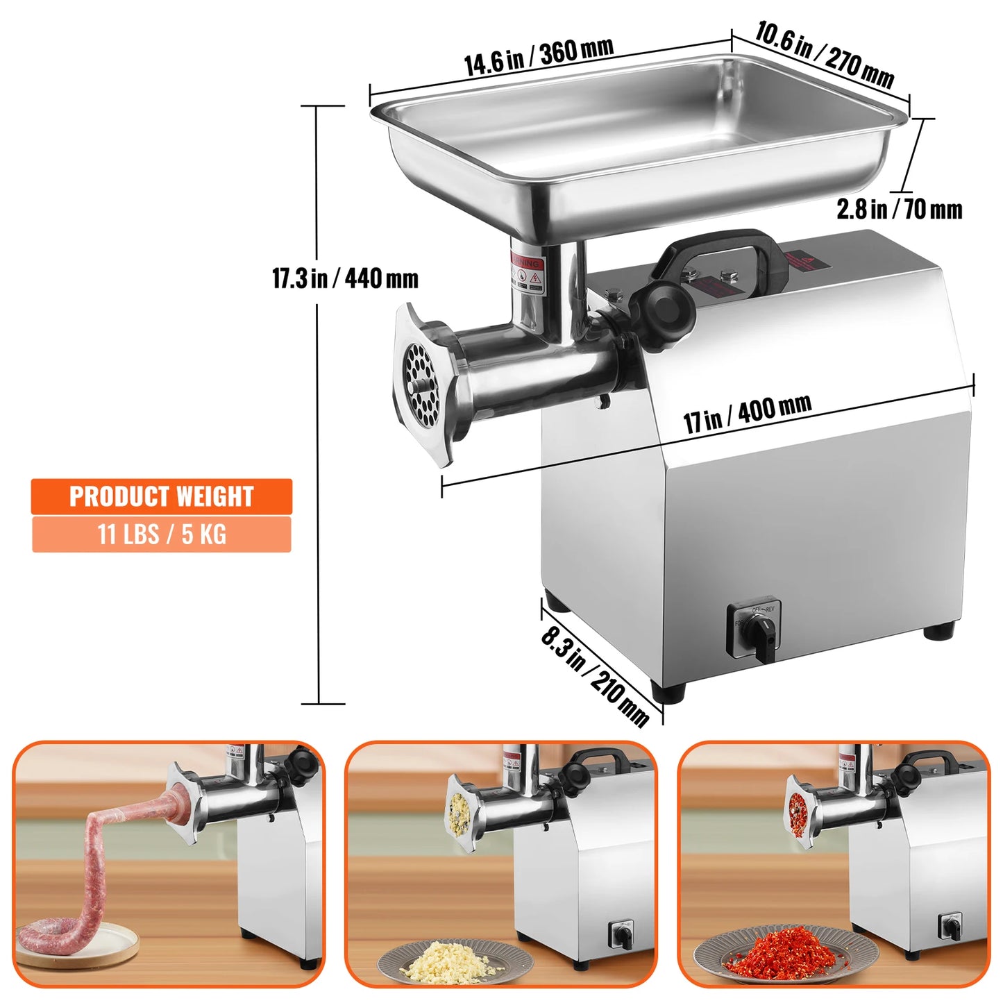 SucceBuy Electric Meat Grinder Food Processors Sausage Maker Filler Mincer Stuffer Stainless Steel with 2 Blades for Kitchen