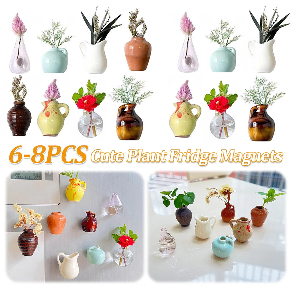 Shunmaii Mini Ceramic Vase Fridge Magnets Plant Decor
