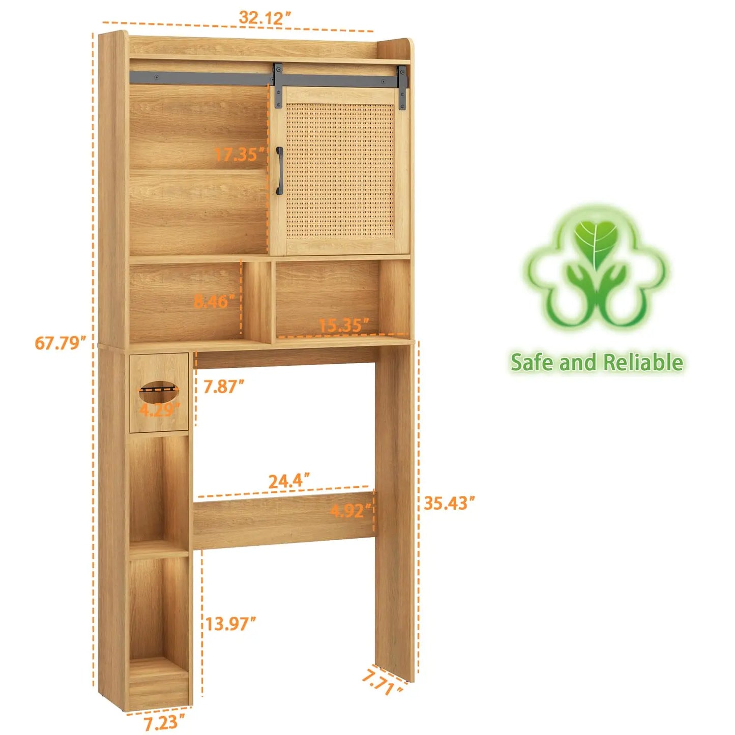 Vabches Over the Toilet Storage Cabinet Rattan Bathroom Organizer with Sliding Door&Toilet Paper Holder Space Saver Toilet Rack