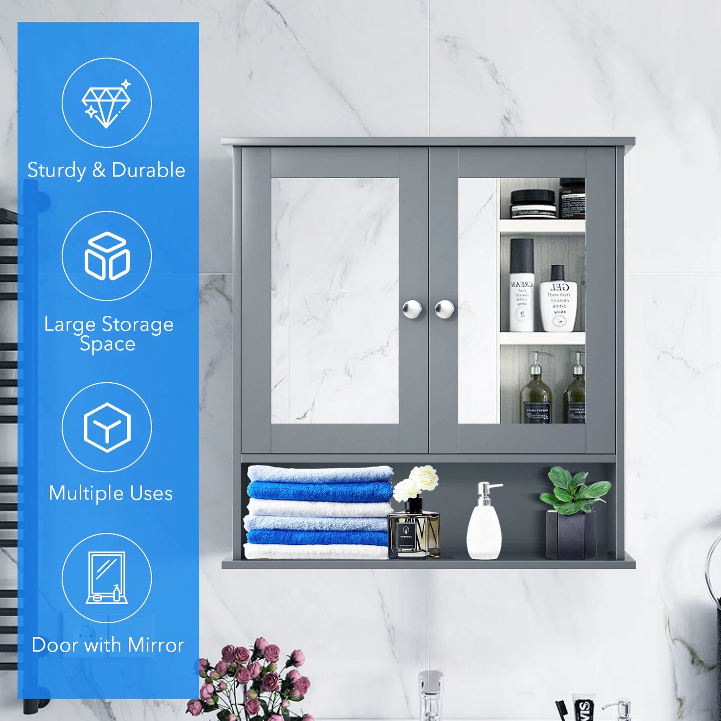 HOMASIS Wall Mount Mirror Cabinet Organizer Bathroom