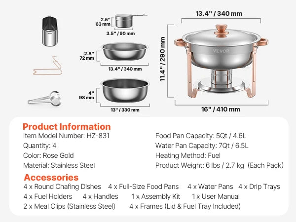 VEVOR Chafing Dish Buffet Set Stainless Steel Warmer