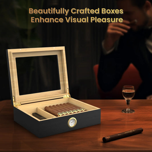 Handmade Wooden Cigar Humidor Desk 20 30 Cigars Glass Top