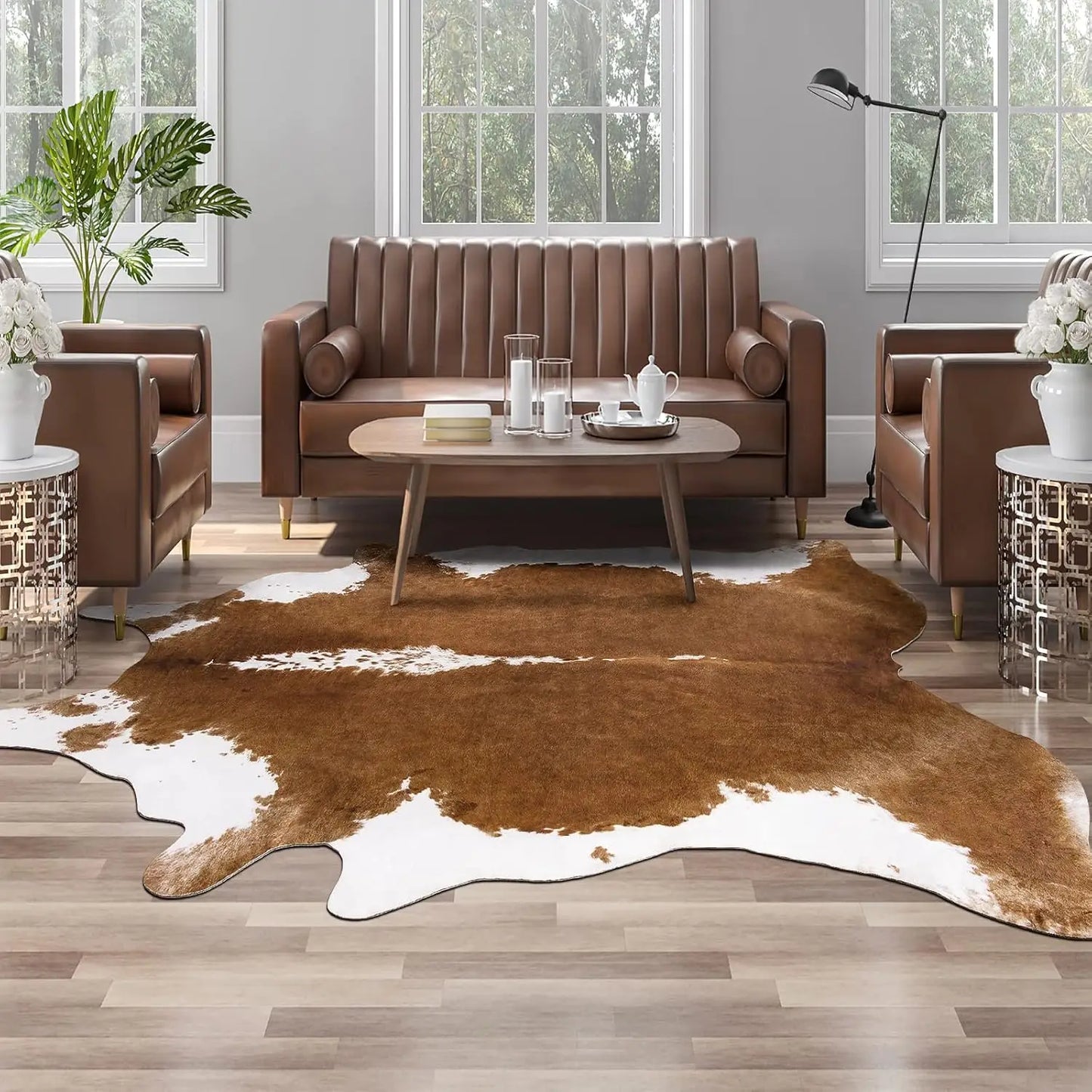 NOAHAS  Faux Fur Animal Cow Hide Carpet,Sturdy and Large Size Cow Print Rugs, Suitable for Bedroom Living Room Western Decor