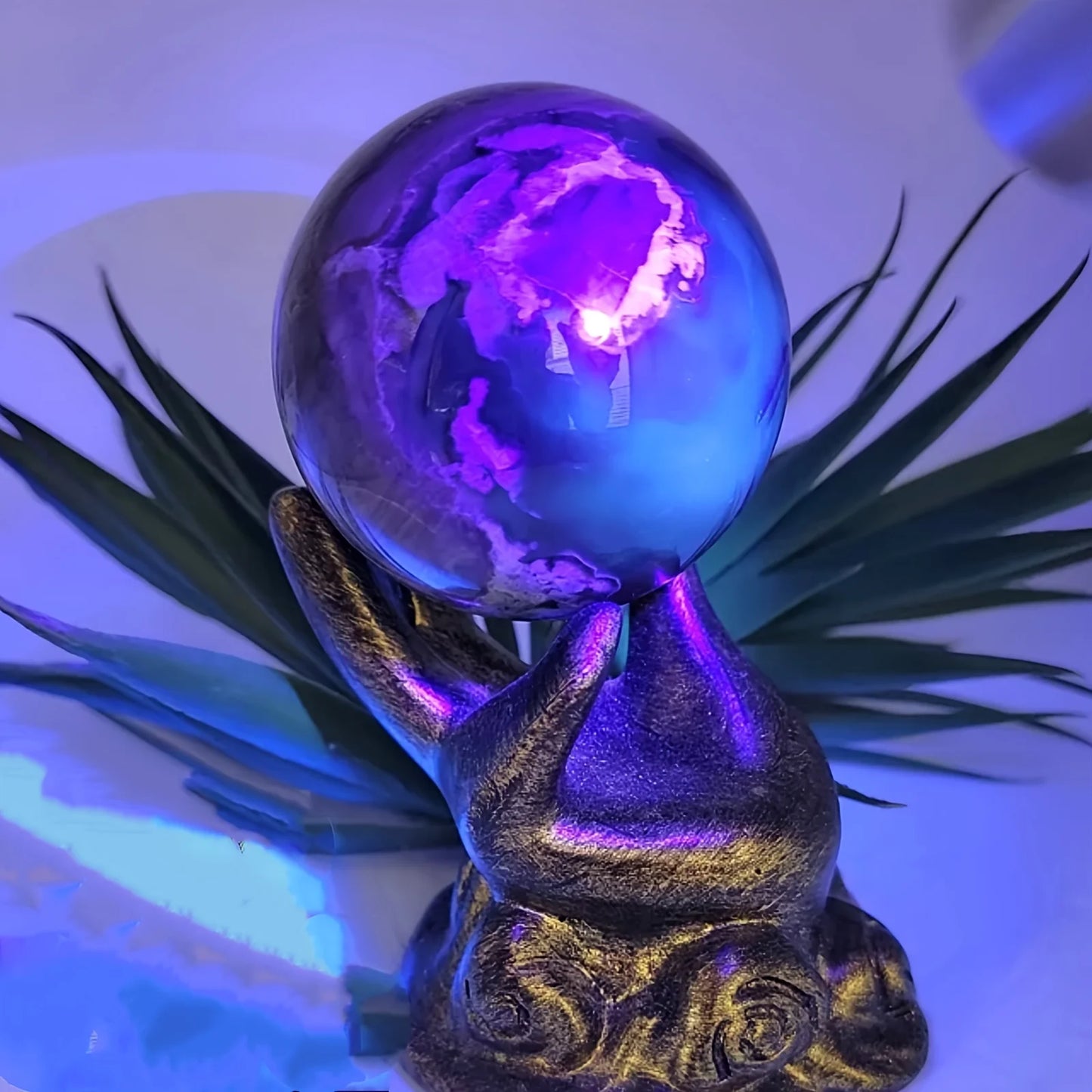 CrystalHola Natural Volcanic Agate Sphere With UV Fluorescence