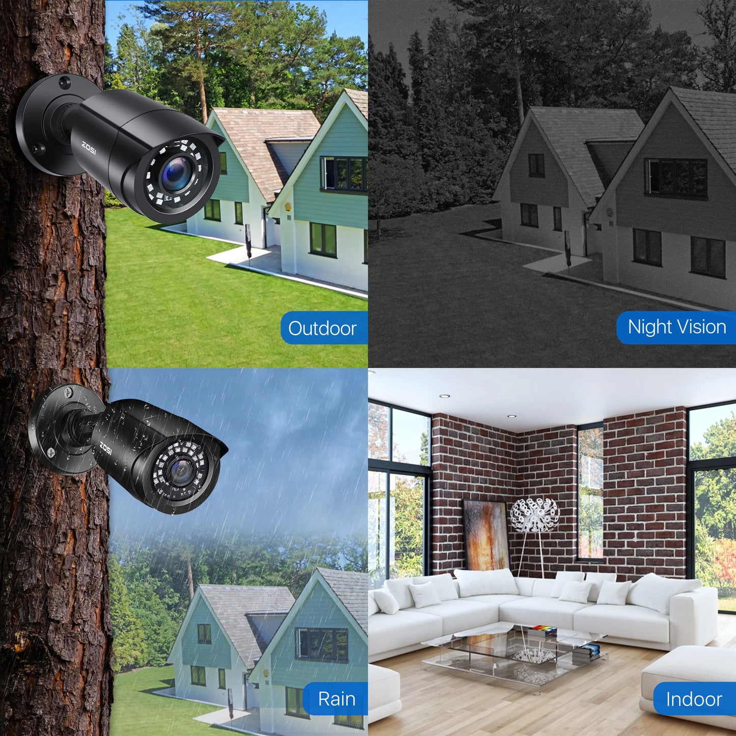ZOSI 2MP HDTVI Outdoor Surveillance Camera Kit With Night Vision