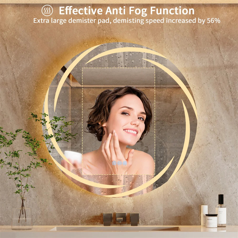 LUVODIC Circle Illuminated Backlit Bathroom Mirror LED Anti Fog