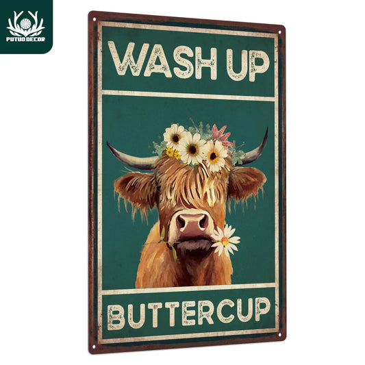 Putuo Decor Cattle Cow Tin Sign Vintage Calf Moo Metal Poster Wall Decor 7.9 X 11.8 Inches