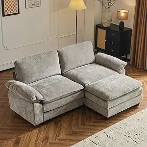 Modular Deep Seat Sectional Sofa Couch with Ottoman Chenille Upholstered Furniture for Living Room Orange