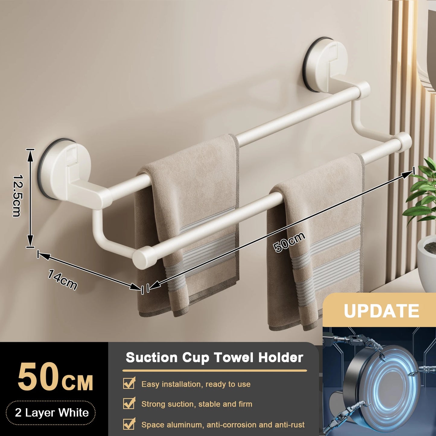 RUITHOE Suction Cup Towel Rack Wall Mount Double Bar