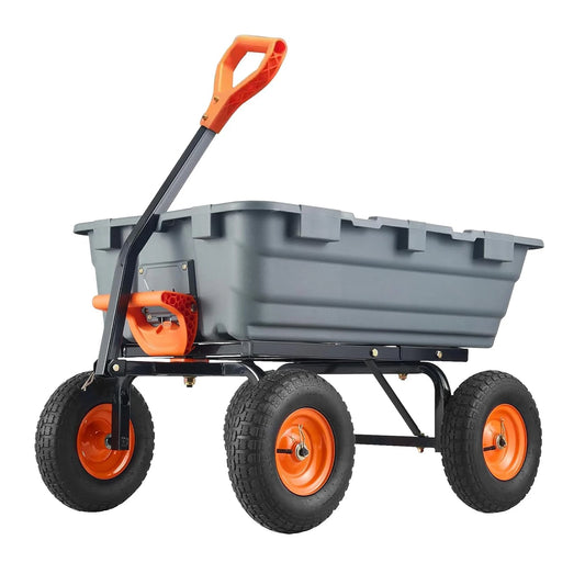 HiMISS Poly Garden Dump Cart Heavy Duty Wheelbarrow With Steel Frame