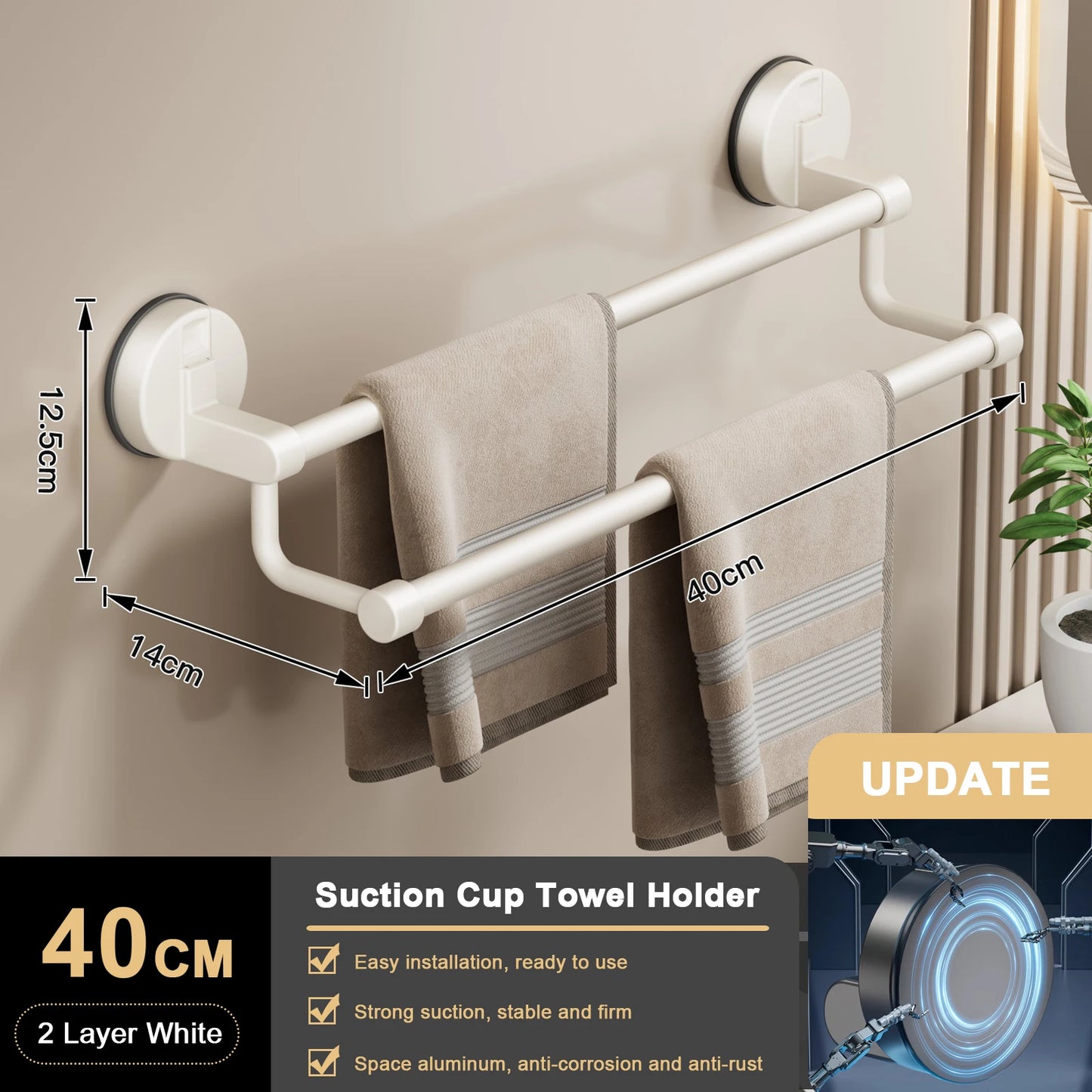 RUITHOE Suction Cup Towel Rack Wall Mount Double Bar