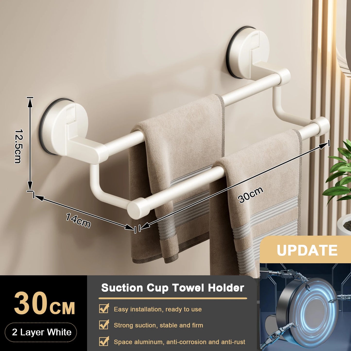 RUITHOE Suction Cup Towel Rack Wall Mount Double Bar