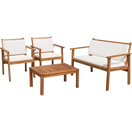 Patio Furniture Acacia Wood Sofa Set With Table And Cushions