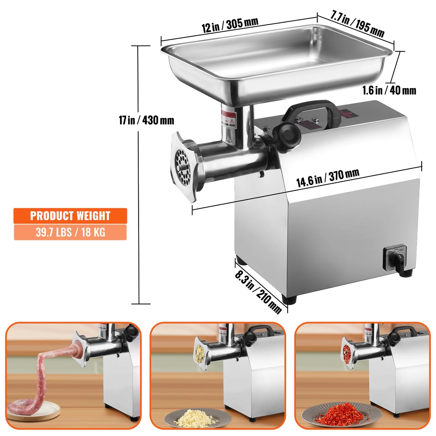 SucceBuy Electric Meat Grinder Food Processors Sausage Maker Filler Mincer Stuffer Stainless Steel with 2 Blades for Kitchen