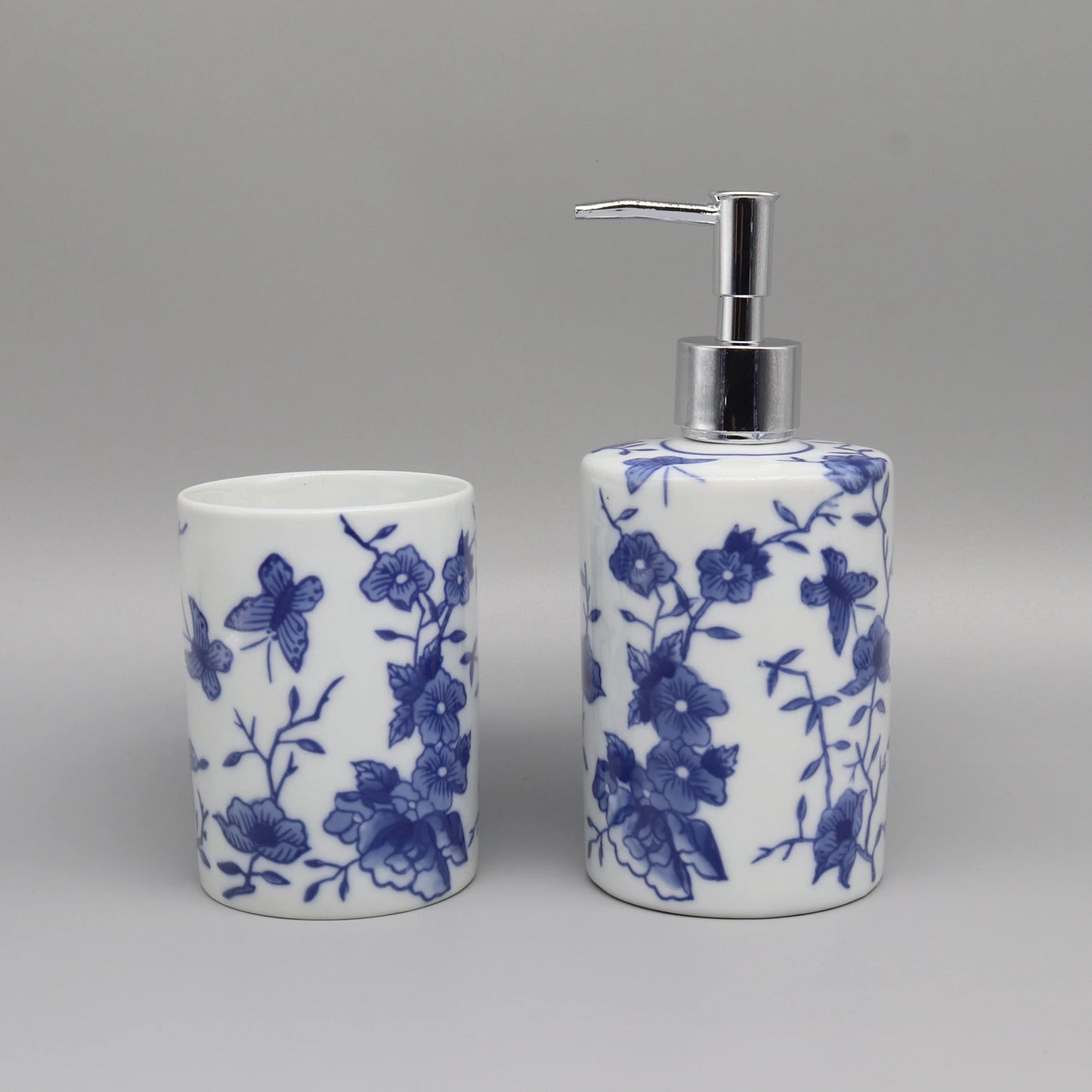 Liquid Soap Dispenser, Blue & White Ceramic, Bathroom Accessory