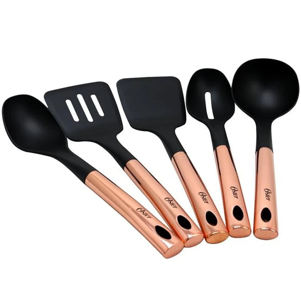 Kitchen Bliss 5-Piece Kitchen Tools Set Nylon Stainless Steel Cooking Utensils Rose Gold Handle Essential Cooking Gear