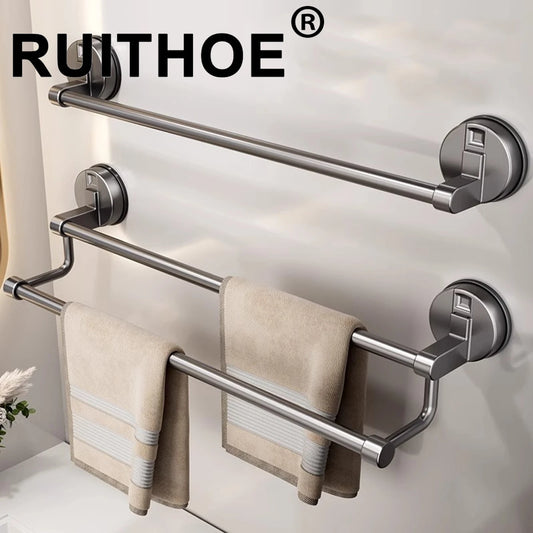 RUITHOE Suction Cup Towel Rack Wall Mount Double Bar