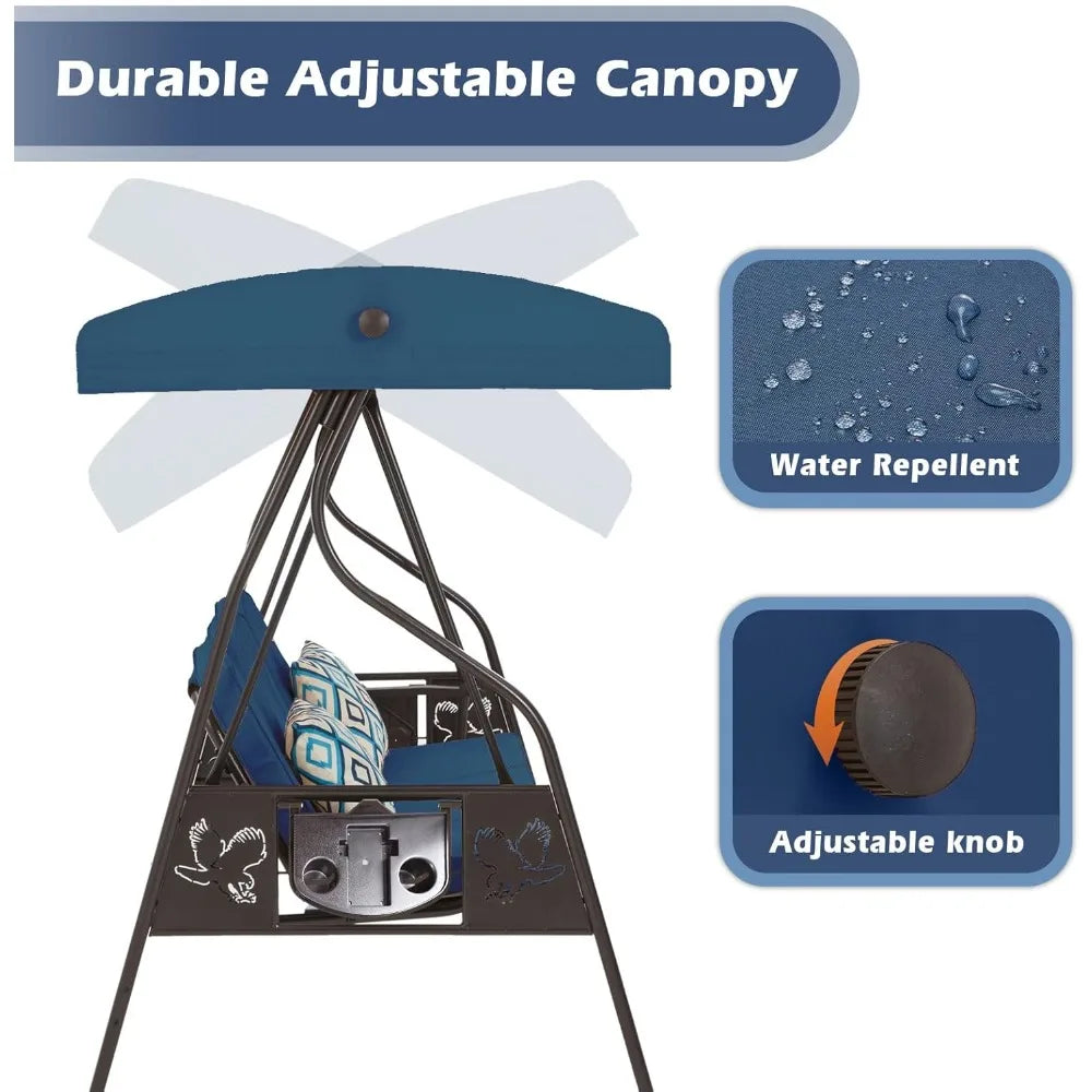 DAFIFY 3 Seat Outdoor Swing With Canopy Stand And Pillow