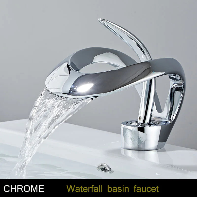 Bakala Brass Waterfall Basin Faucet Deck Mounted Hot And Cold