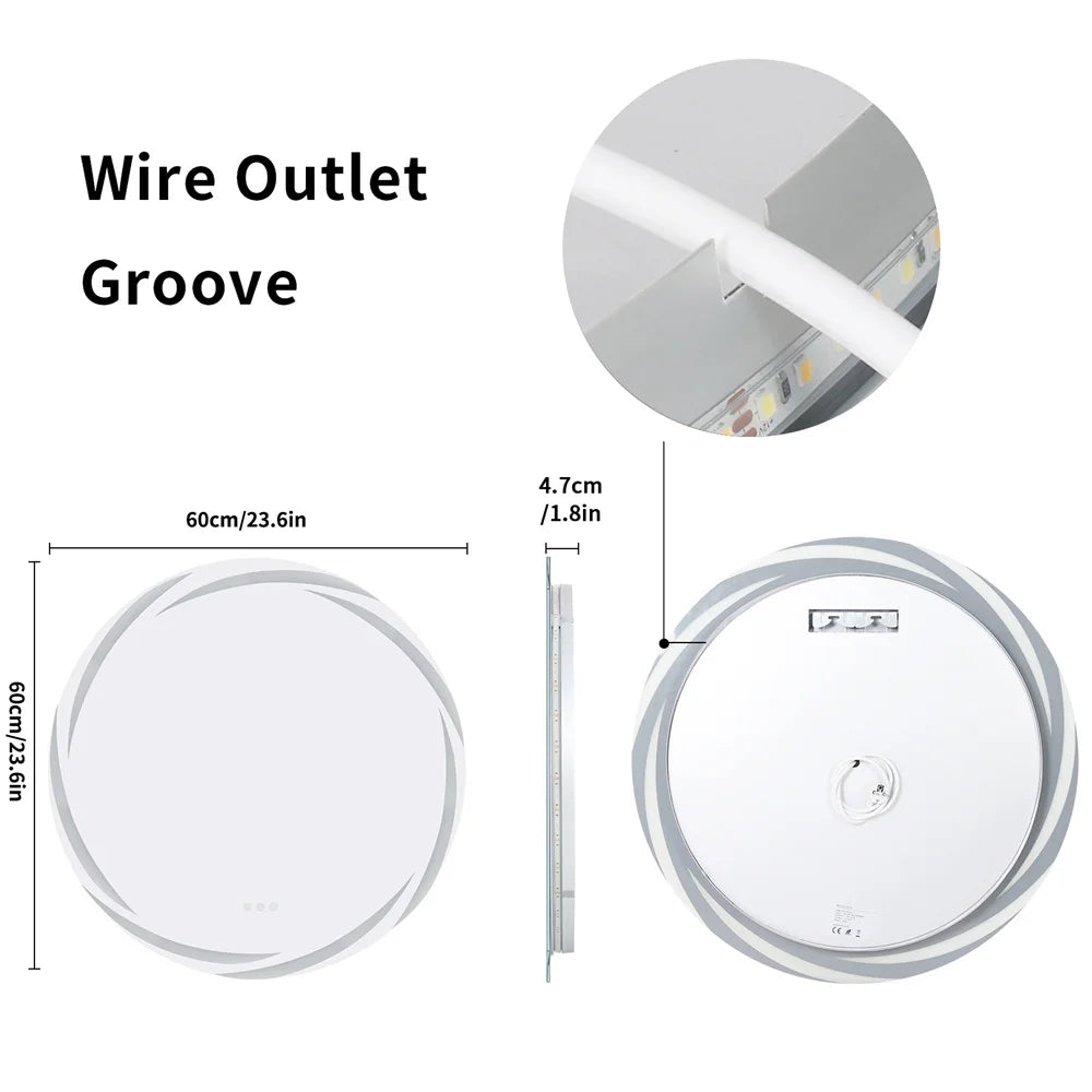 LUVODIC Circle Illuminated Backlit Bathroom Mirror LED Anti Fog