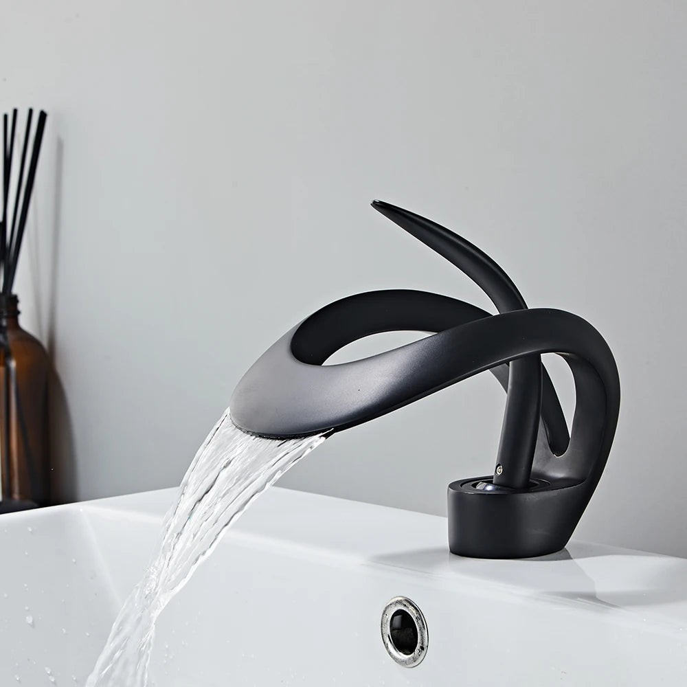 Bakala Brass Waterfall Basin Faucet Deck Mounted Hot And Cold