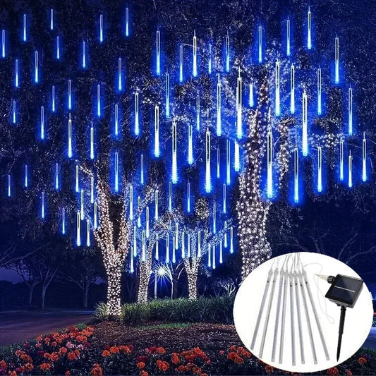 RMNRTN Solar Meteor Shower String Lights Outdoor Garden