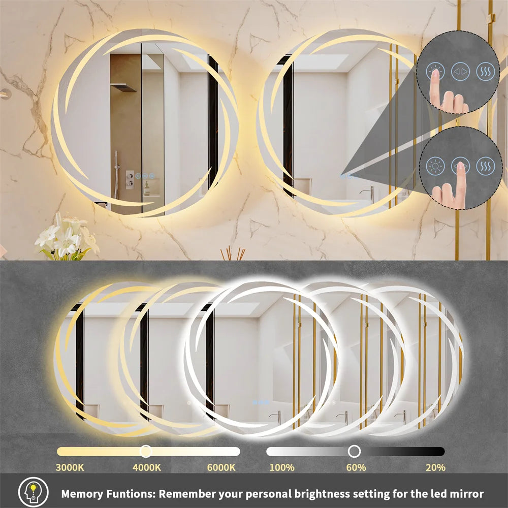 LUVODIC Circle Illuminated Backlit Bathroom Mirror LED Anti Fog